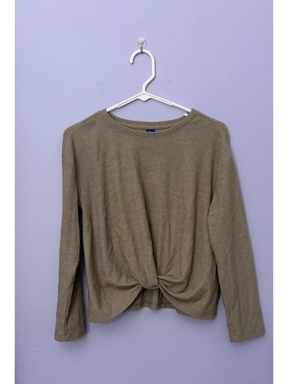 Fall Old Navy Girl’s XL Beige Long Sleeve Knit Top with Front Twist